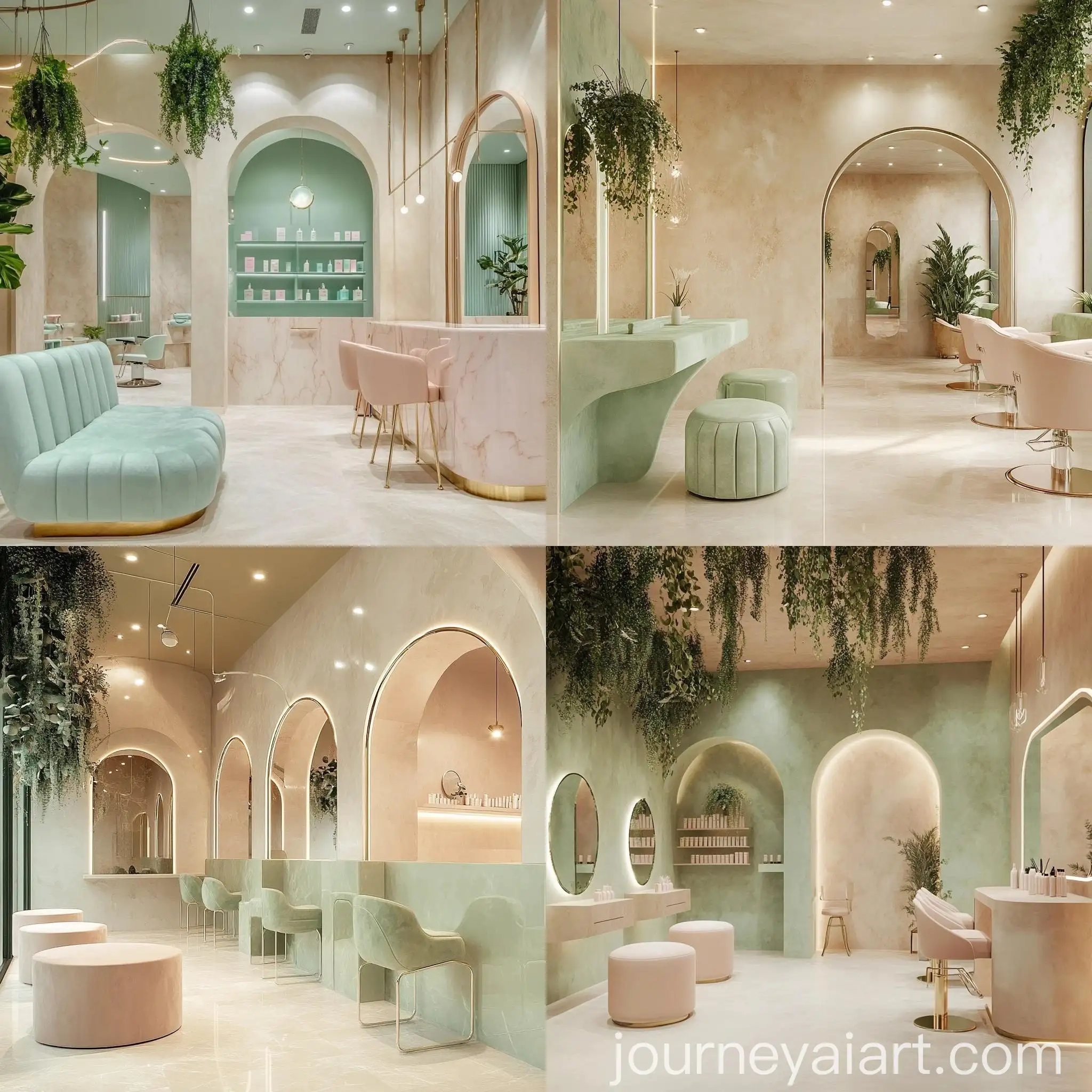 Postmodern-Salon-Interior-with-Prada-Mint-Accents-and-Hanging-Plants