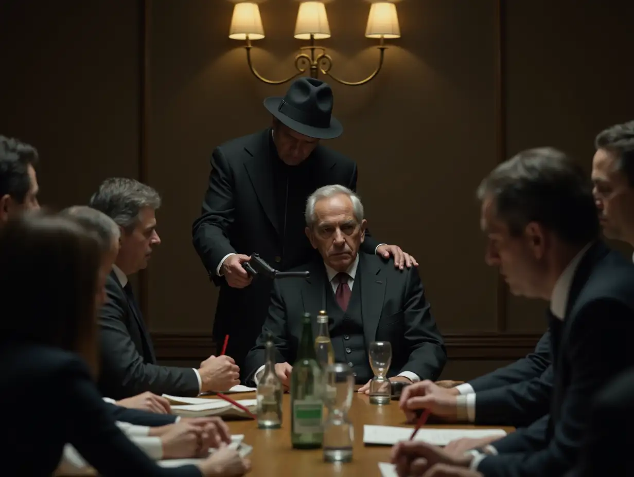 Dramatic-Scene-of-Older-Man-Holding-Gun-to-Anothers-Head-at-a-Tense-Meeting