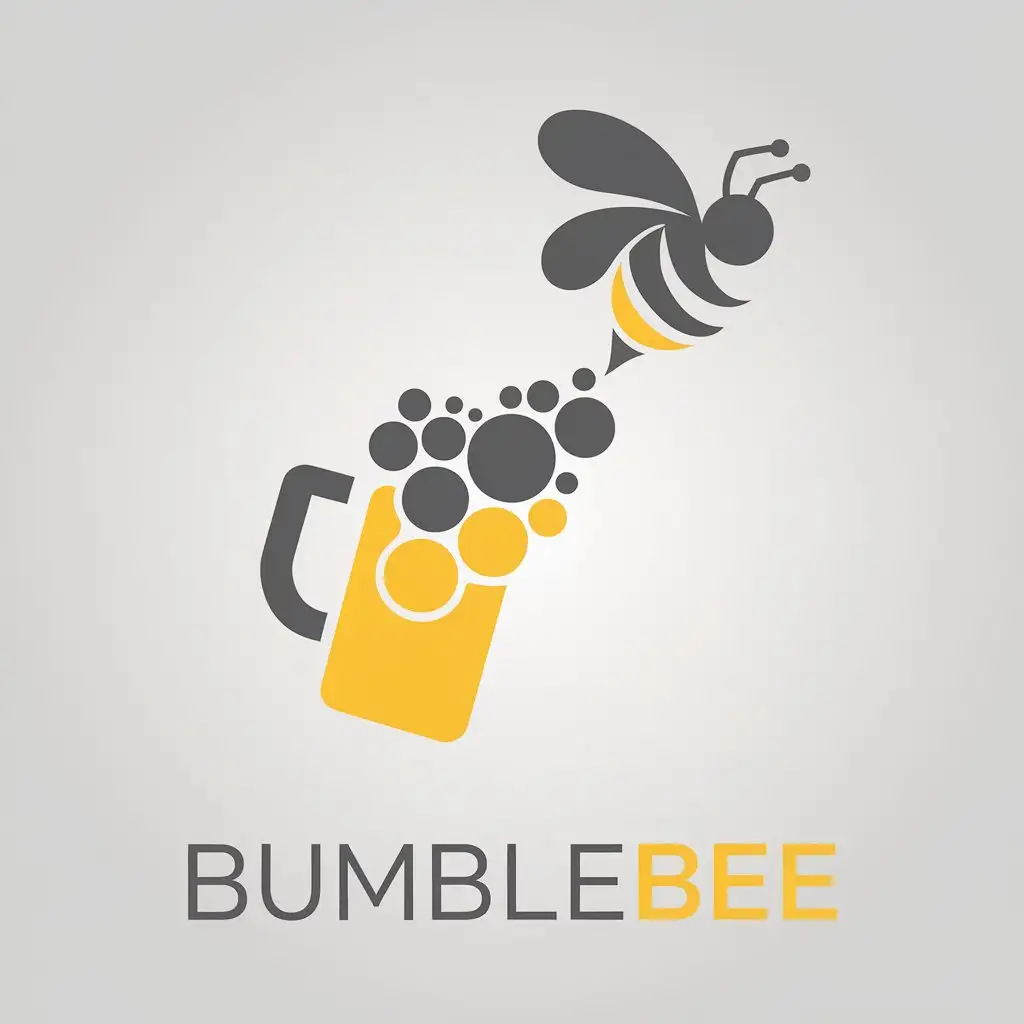 LOGO Design for Bumblebee Minimalist Bee with Bubble Trail Forming Beer Mug in Gray and Yellow