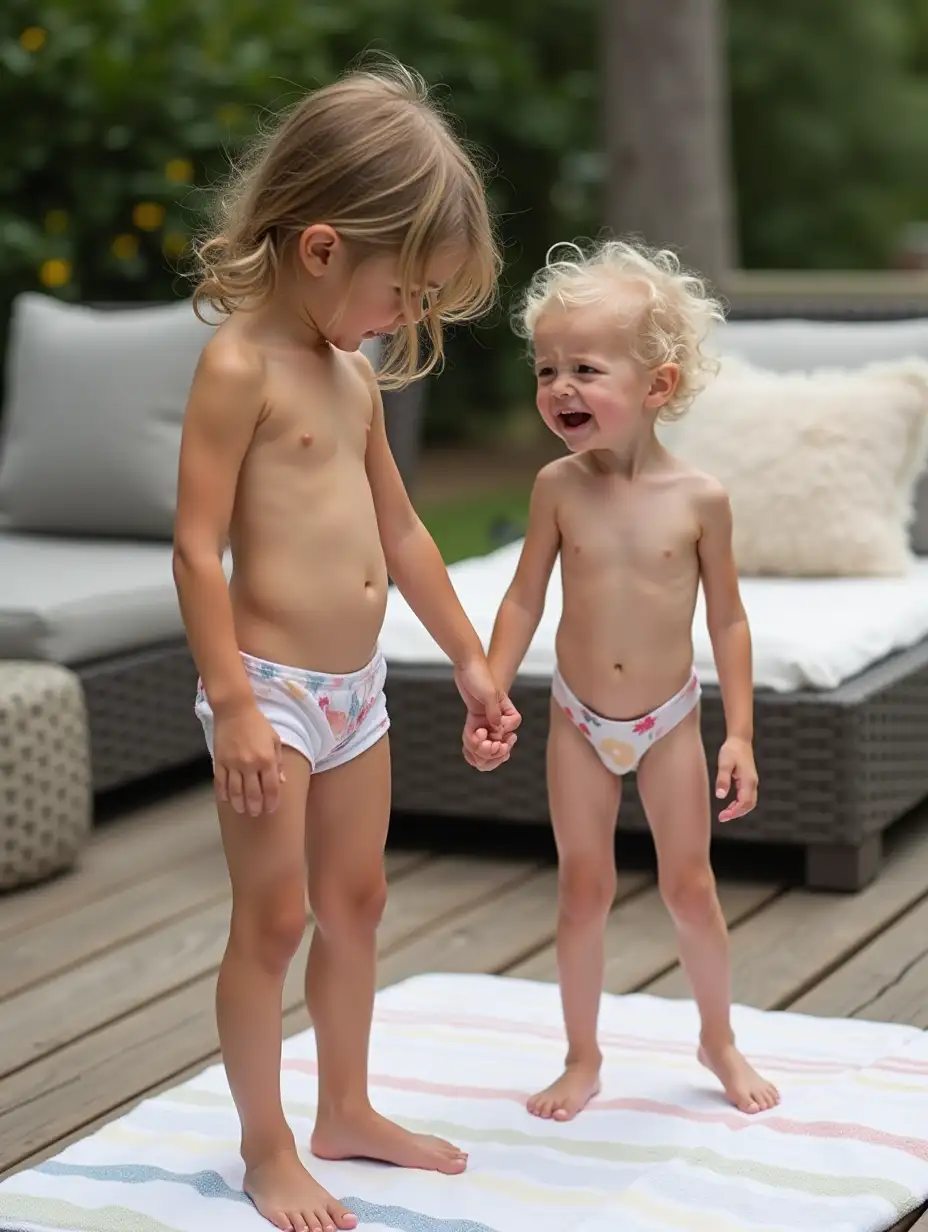 Sisters-on-a-Wooden-Deck-Athletic-Girl-Comforting-Her-Crying-Younger-Sister