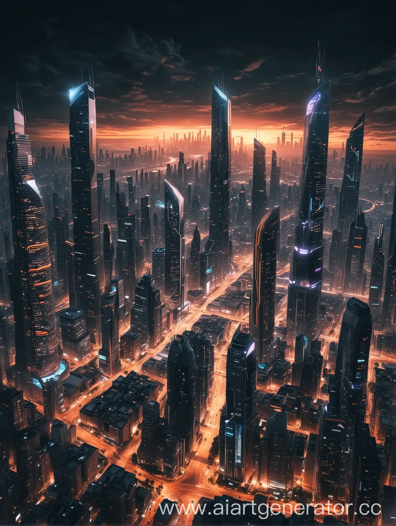 Futuristic-Cityscape-at-Night-with-Glowing-Skyscrapers-and-Advanced-Technology