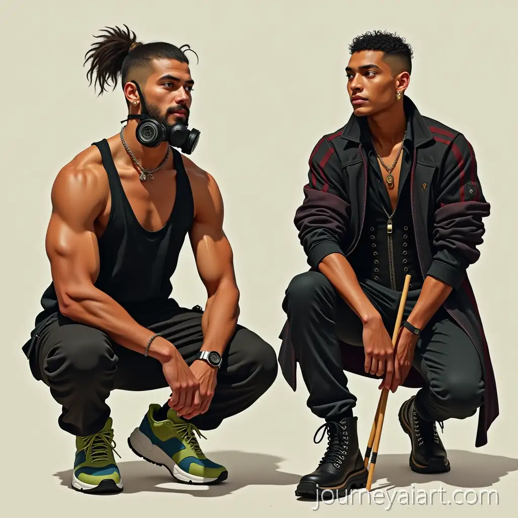 Dual-Portrait-of-a-Young-Brazilian-Man-in-Streetwear-and-Gothic-VictorianSide-by-side-portrait-Attire