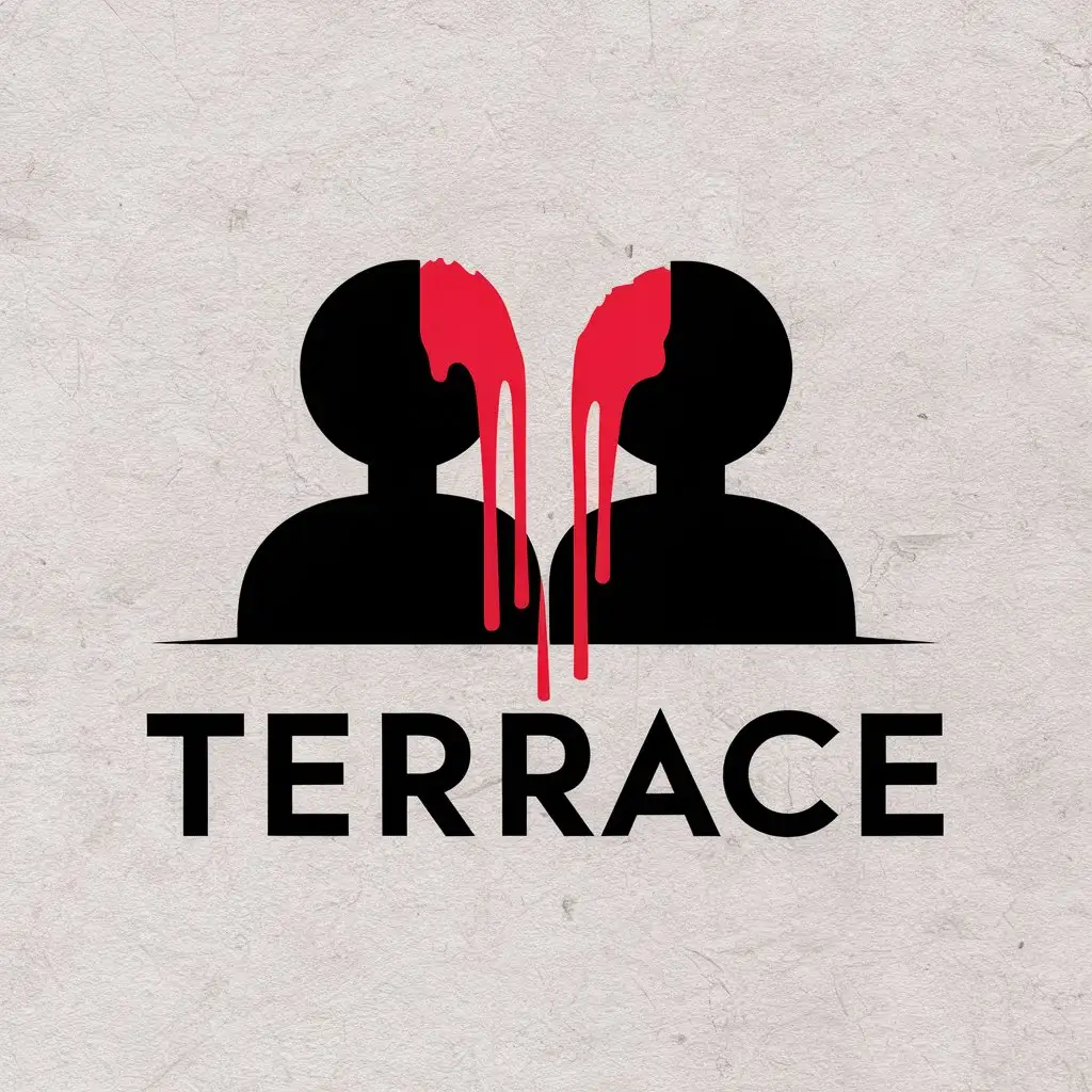 a vector logo design,with the text "terrace", main symbol:two black silhouettes of people with elements of red paint flowing down,Moderate,clear background