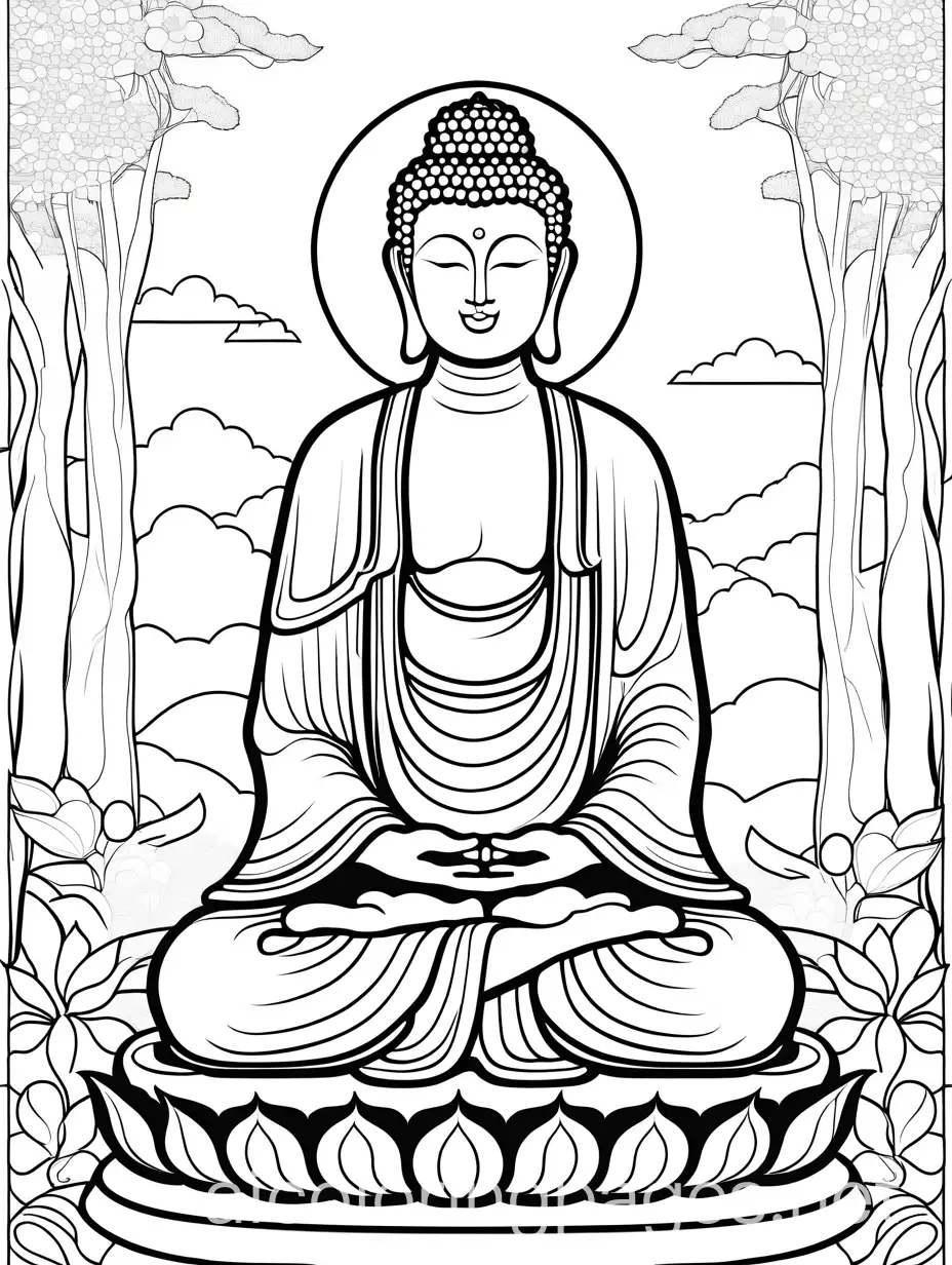 Buddha-Surrounded-by-Nature-A-Simple-Coloring-Page-for-Children