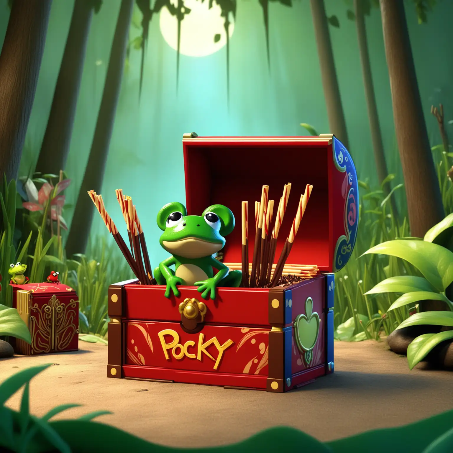 PixarStyle-Characters-Discovering-Treasure-in-Enchanted-Setting-with-Hidden-Pocky-Elements