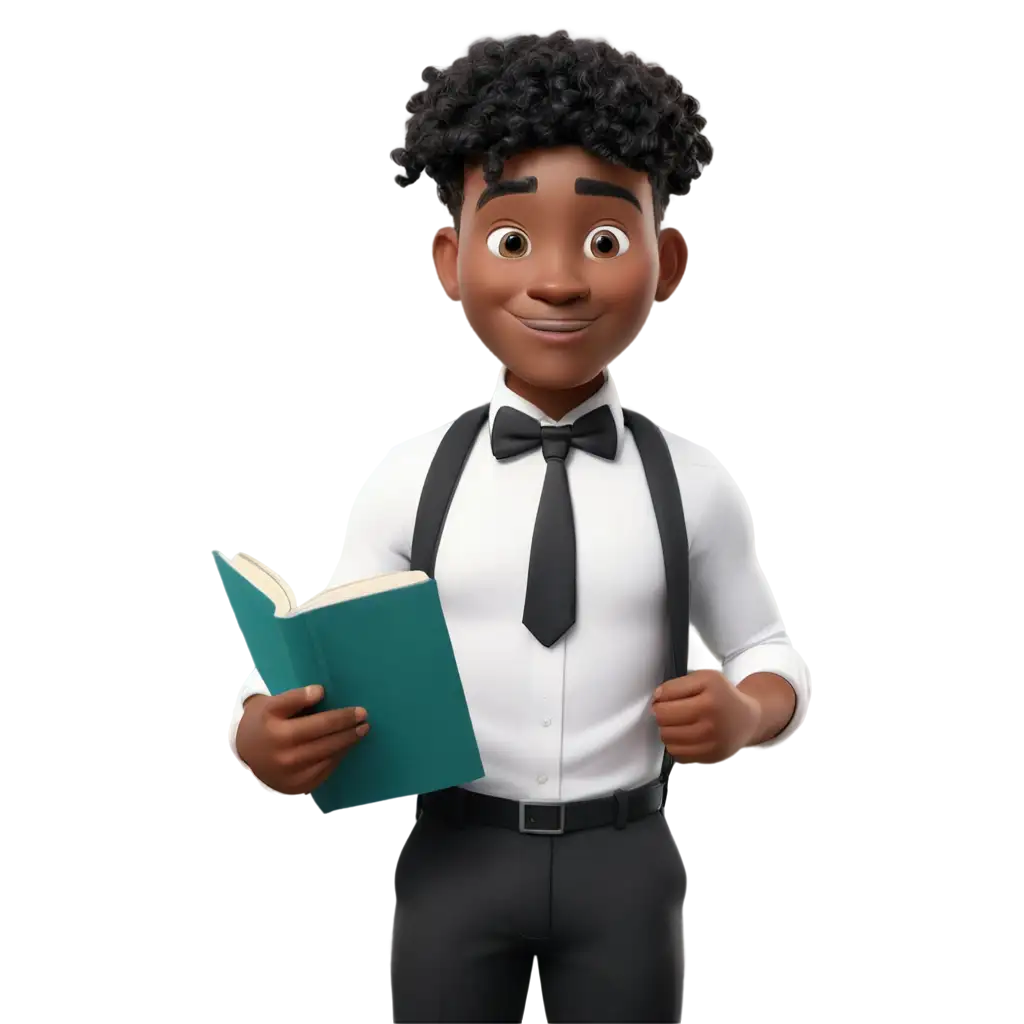 Black-Character-with-Black-Tie-and-White-Shirt-Holding-a-Book-PNG-Image-for-Versatile-Usage