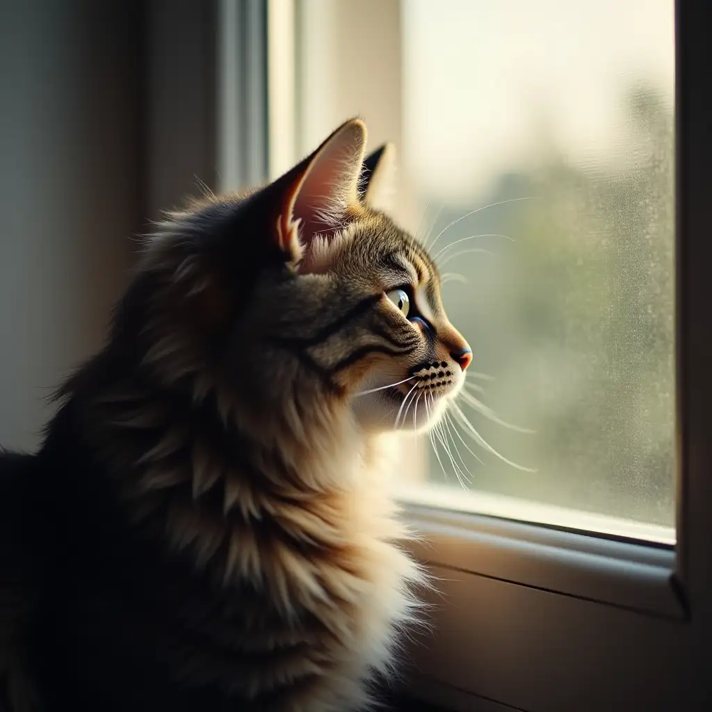 cat looking out window and crying!