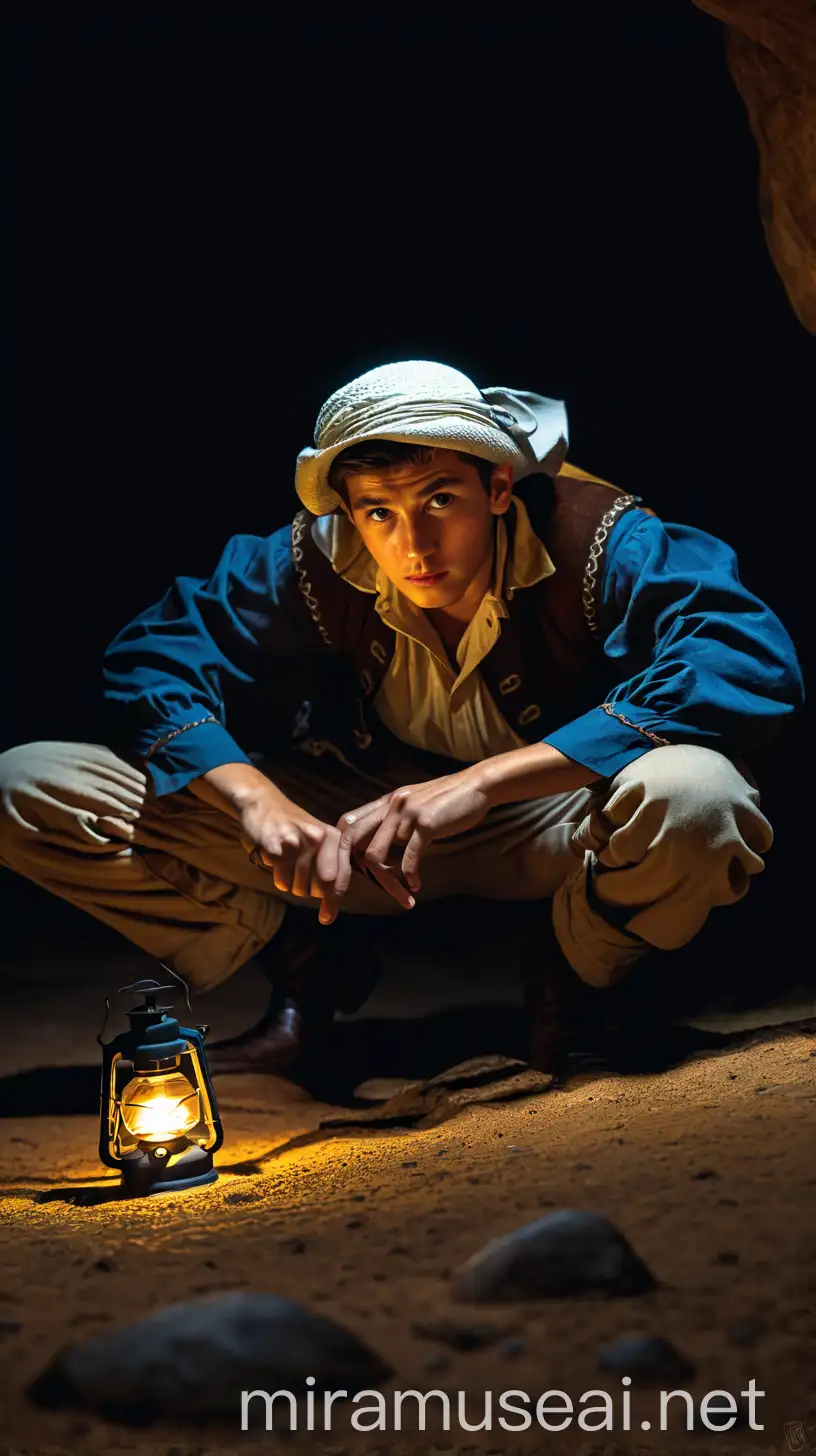 Teenager in Old West Clothing with Lantern