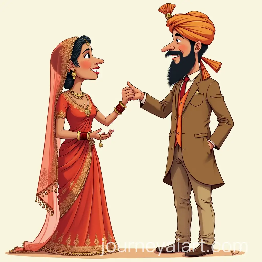 Caricature-of-Indian-Bride-Playfully-Teasing-Groom