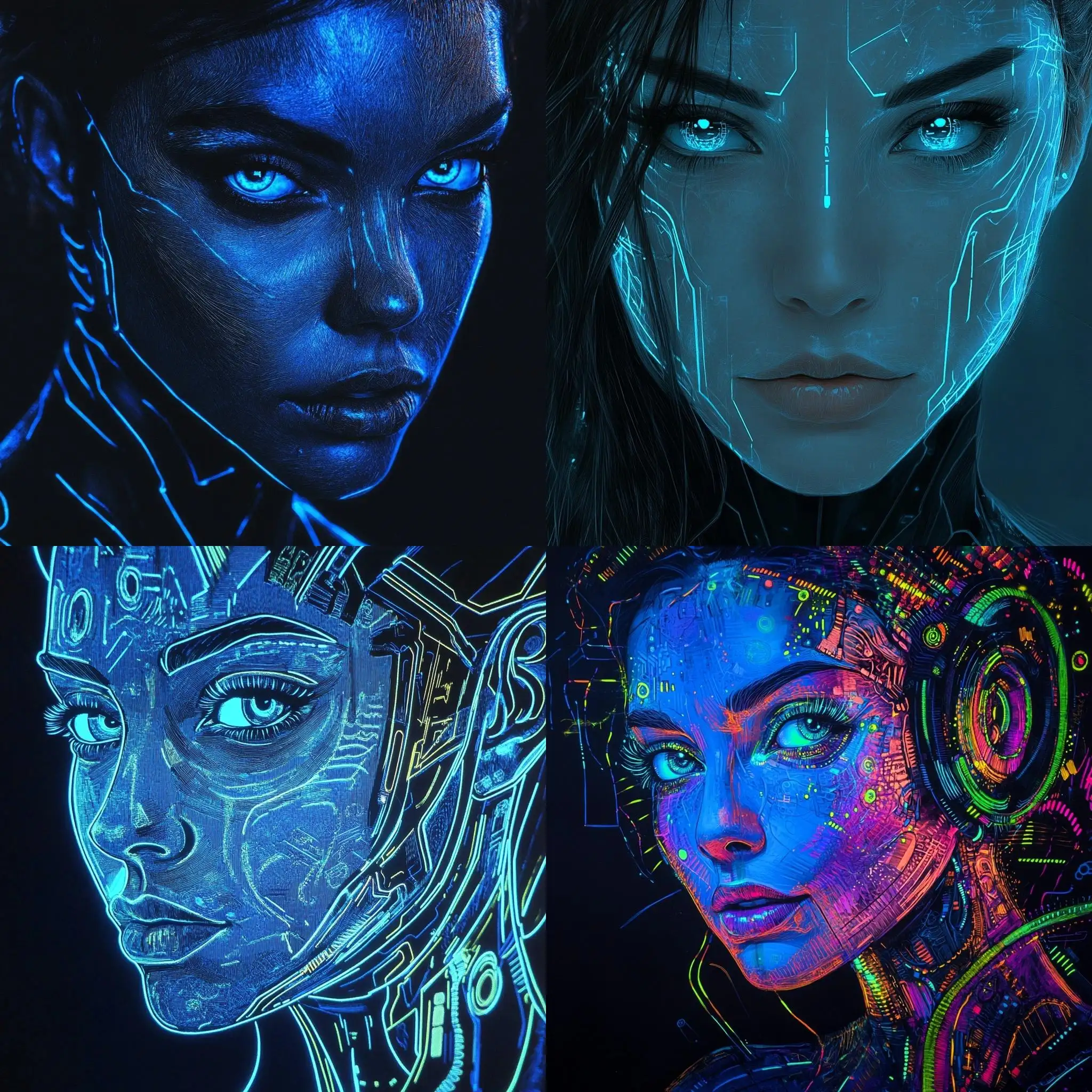 Artistic-Portrait-of-a-Woman-in-Machinart-Style-with-Bioluminescent-Details