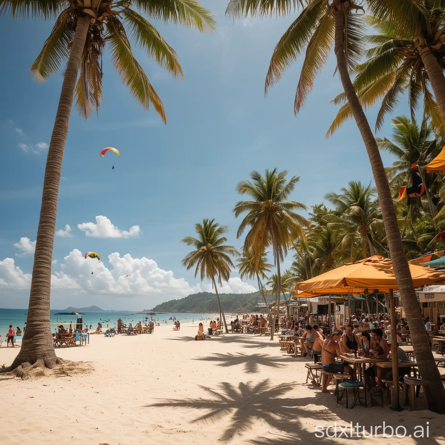 Vibrant-Beach-Scene-with-People-Enjoying-Drinks-and-Paragliders