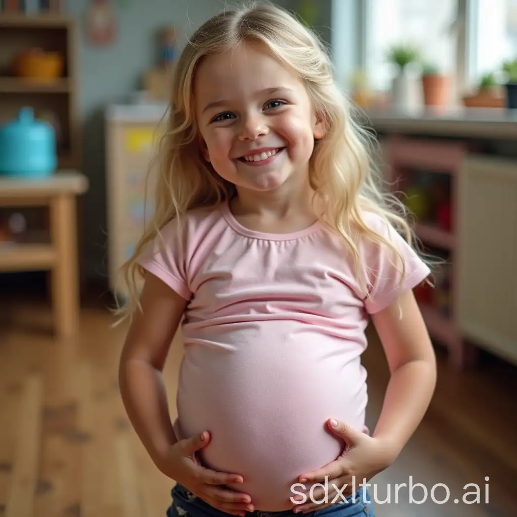 Pregnant-Blonde-Girl-with-Big-Belly-at-Preschool-Showing-Her-Belly