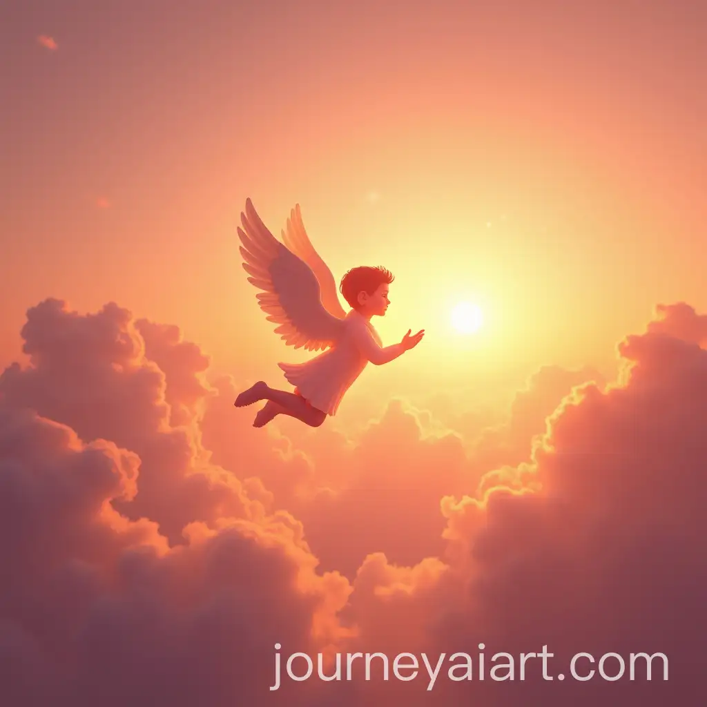 Angel-Flying-in-Heaven-During-Pink-and-Golden-Sunset