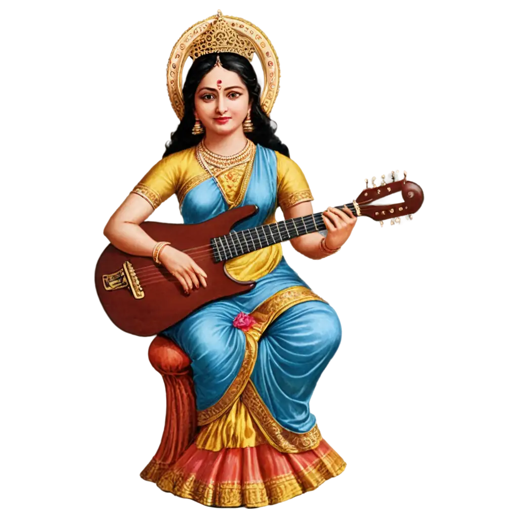 Saraswati-Mata-with-Sitar-PNG-Enhance-Your-Projects-with-HighQuality-Imagery