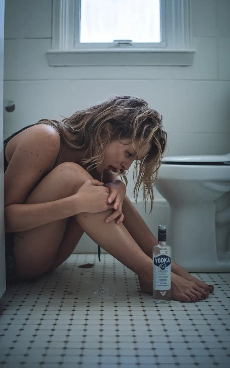 Charlize-Theron-in-a-Hangover-Scene-with-Vodka-Bottle-Kneeling-by-Toilet