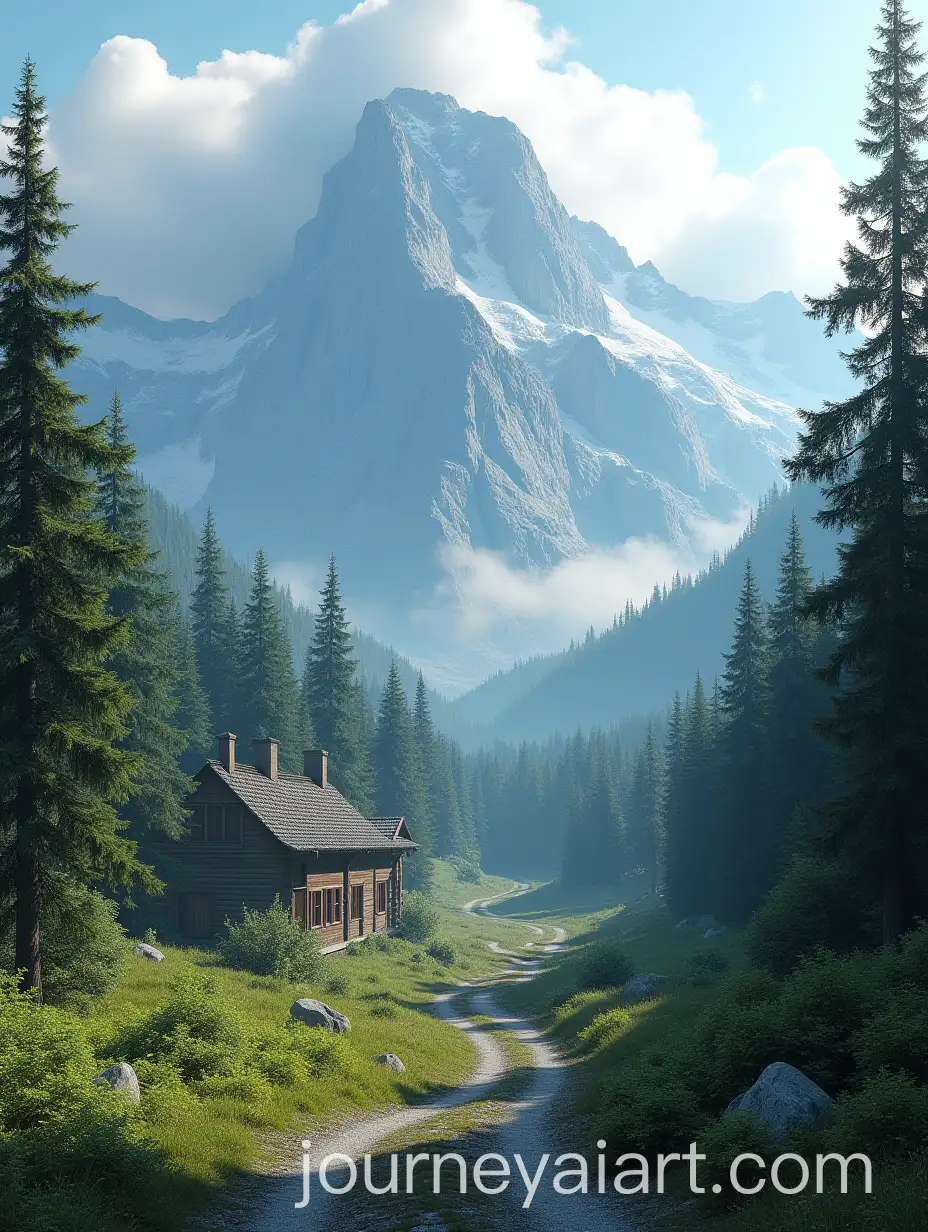 Realistic-Forest-Landscape-Featuring-an-Old-Village-Home-in-the-Mountains