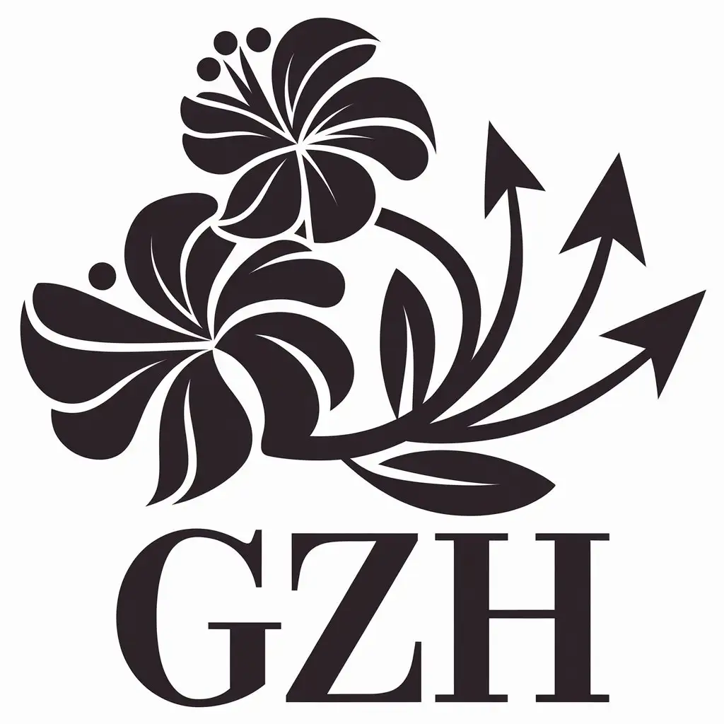 a vector logo design,with the text "GZH", main symbol:Jasmine flower petals, arrows,Moderate,clear background