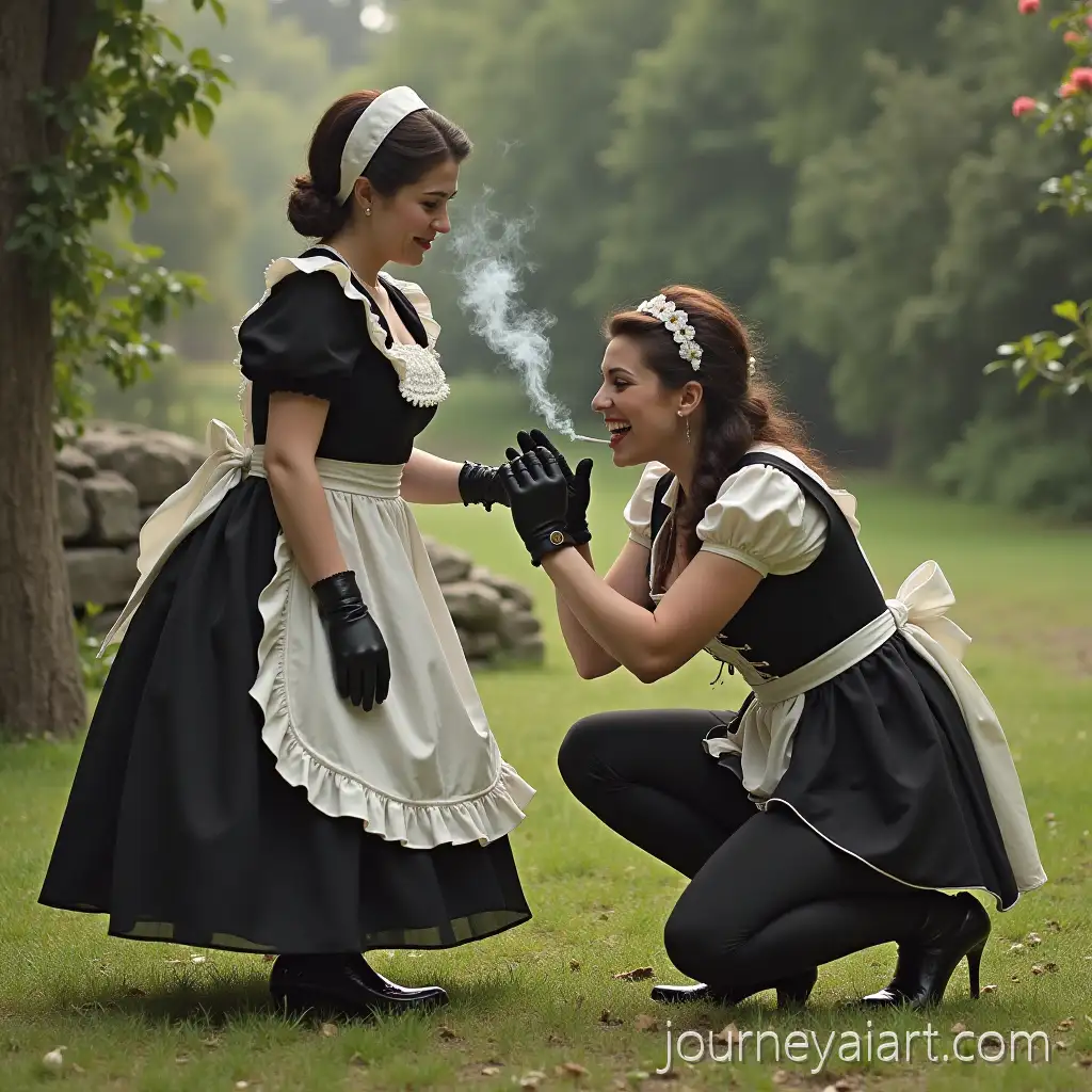 Woman-in-Garden-with-Maid-Kneeling-and-KissingAI-Art-Prompt-Expansion-Her-Hand