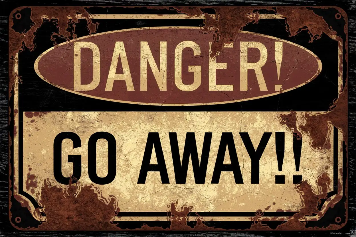 Rusty Vintage Sign with Danger Go Away Handwritten Message