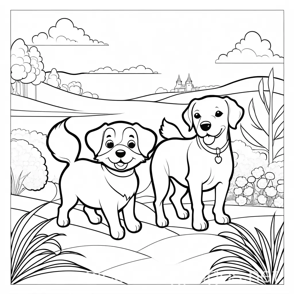 Cartoon-Canine-Duo-Chasing-a-Feline-Friend-Coloring-Page