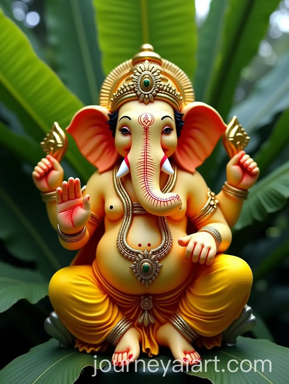 Lord-Ganesh-with-Banana-Leaves-Background