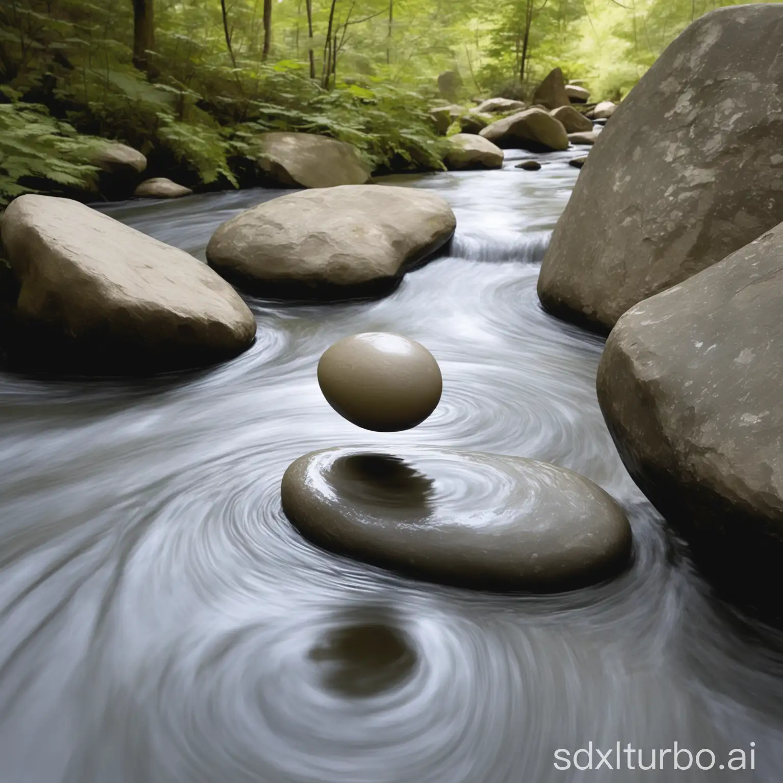 Gentle-Stream-Flowing-Around-a-Stone