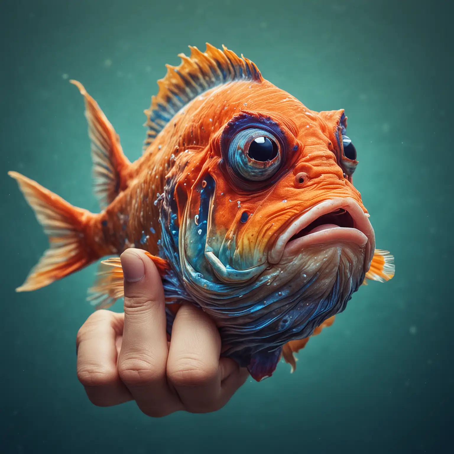 Colorful Grumpy Fish with Hand Gesturing Middle Finger
