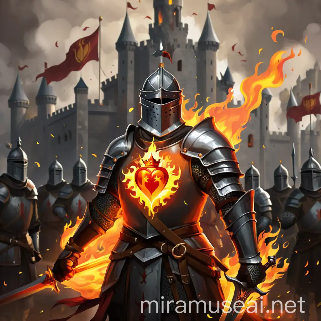 Knight with Flaming Heart Symbol and Castle Knights