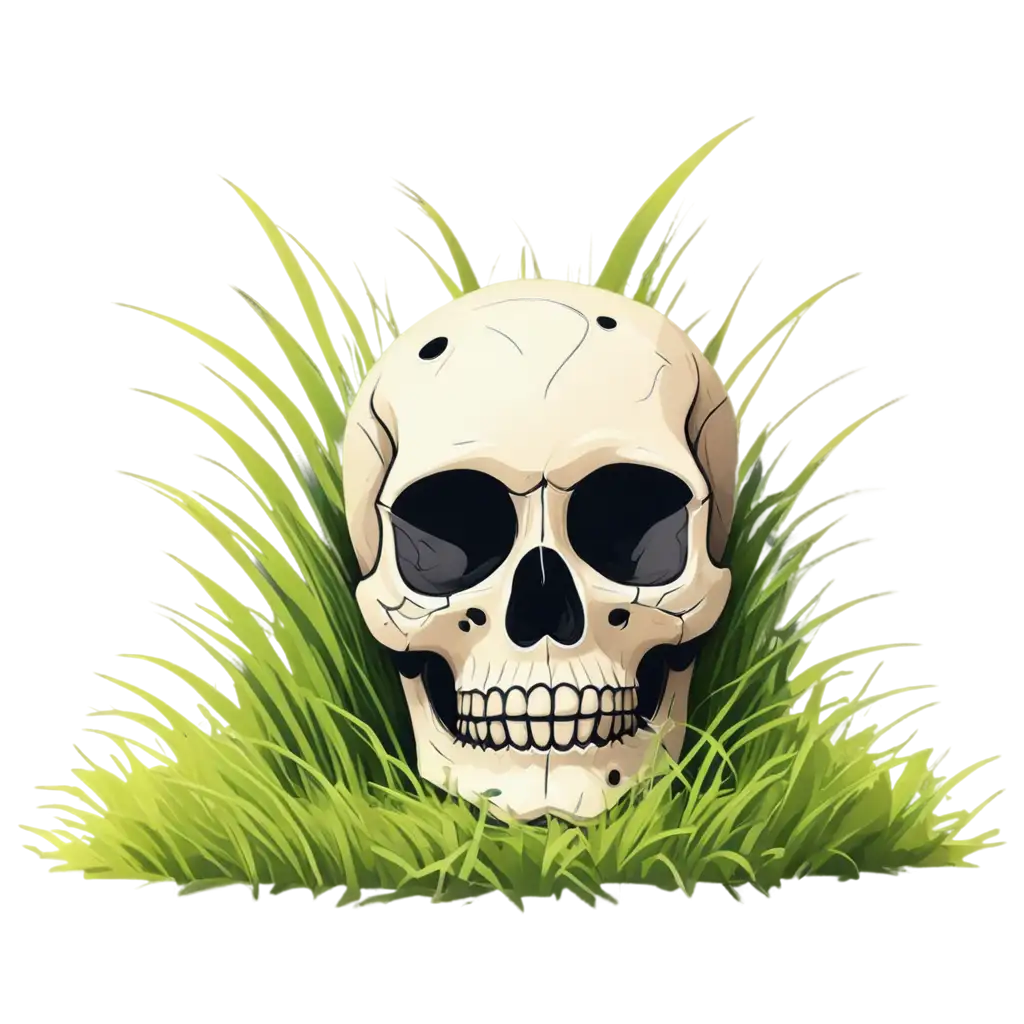 Cartoon-Skull-in-Tuft-of-Grass-PNG-Image-Whimsical-Illustration-for-Versatile-Usage