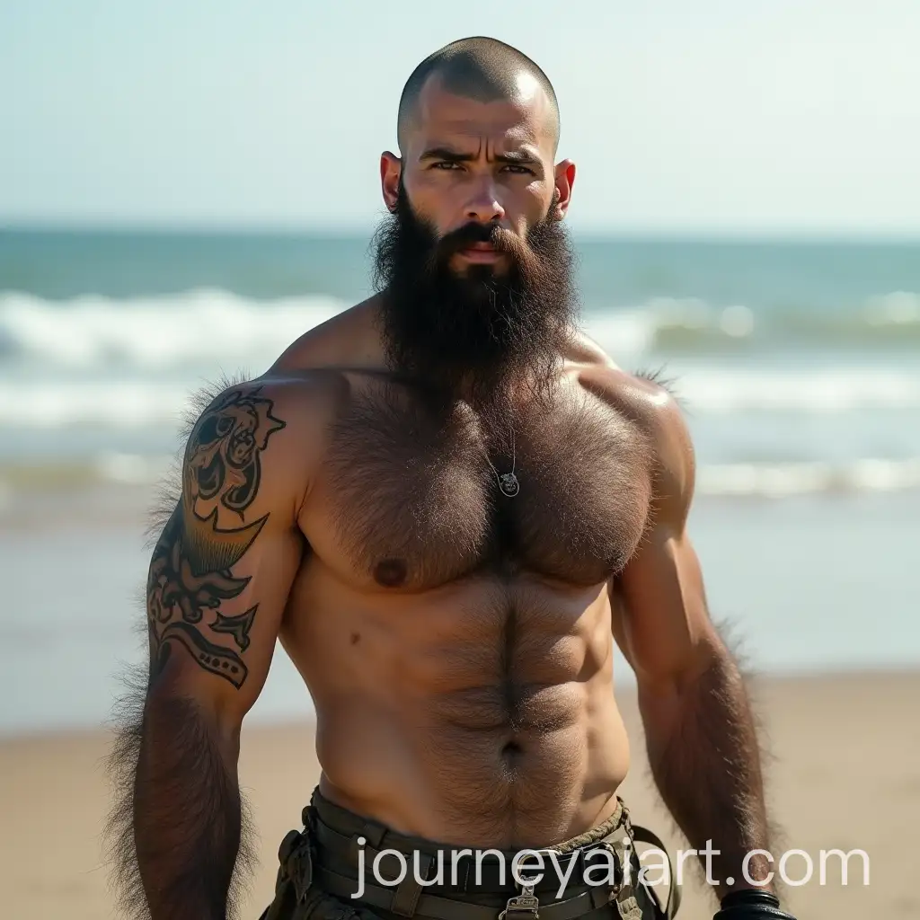 Muscular-Spaniard-Male-with-Beard-in-PostApocalyptic-Beach-Setting
