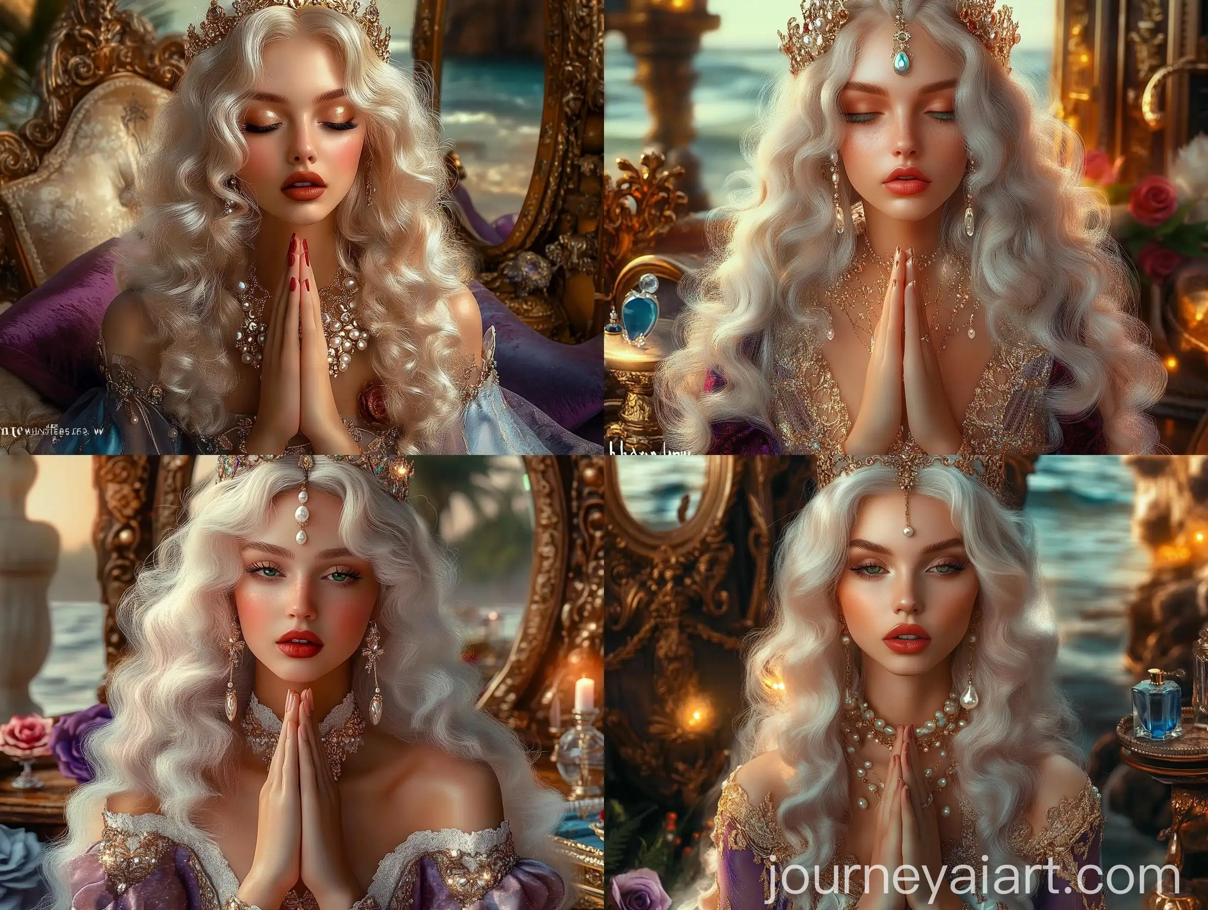 Elegant-Medieval-Woman-in-Prayer-with-Castle-Background