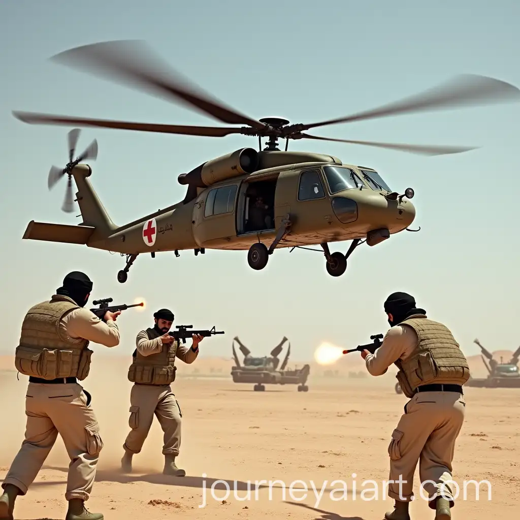 UH60-Black-Hawk-Helicopter-Over-Desert-Fort-with-Soldiers-Engaged-in-Combat