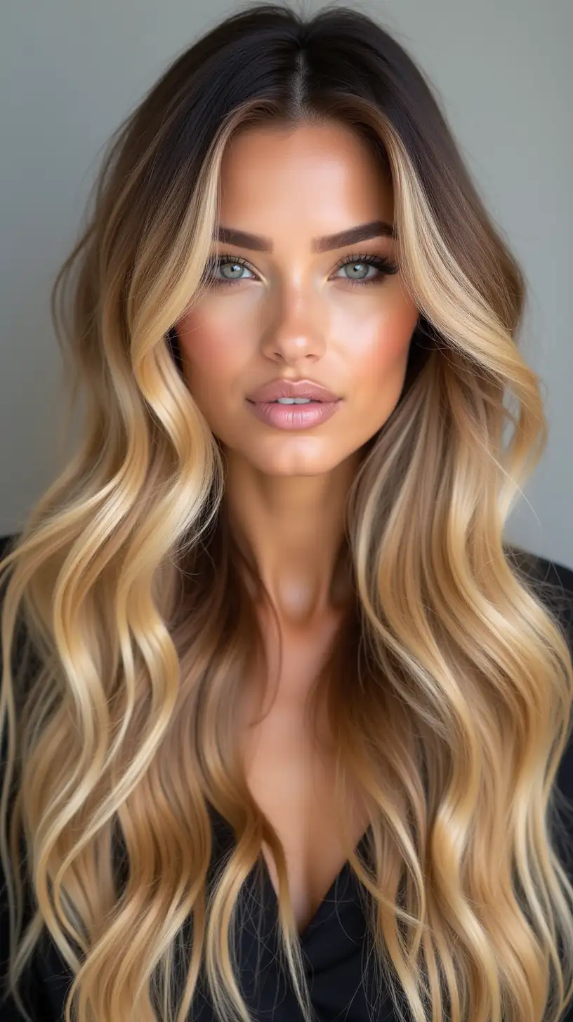 Spectacular Model with Long Healthy Balayage Gold Hair