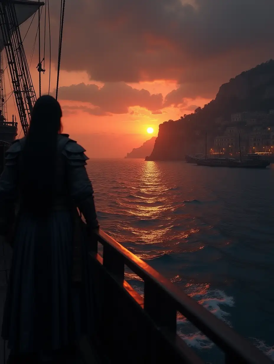 Dark-Fantasy-Galleon-Approaching-Mystical-Port-at-Sunset