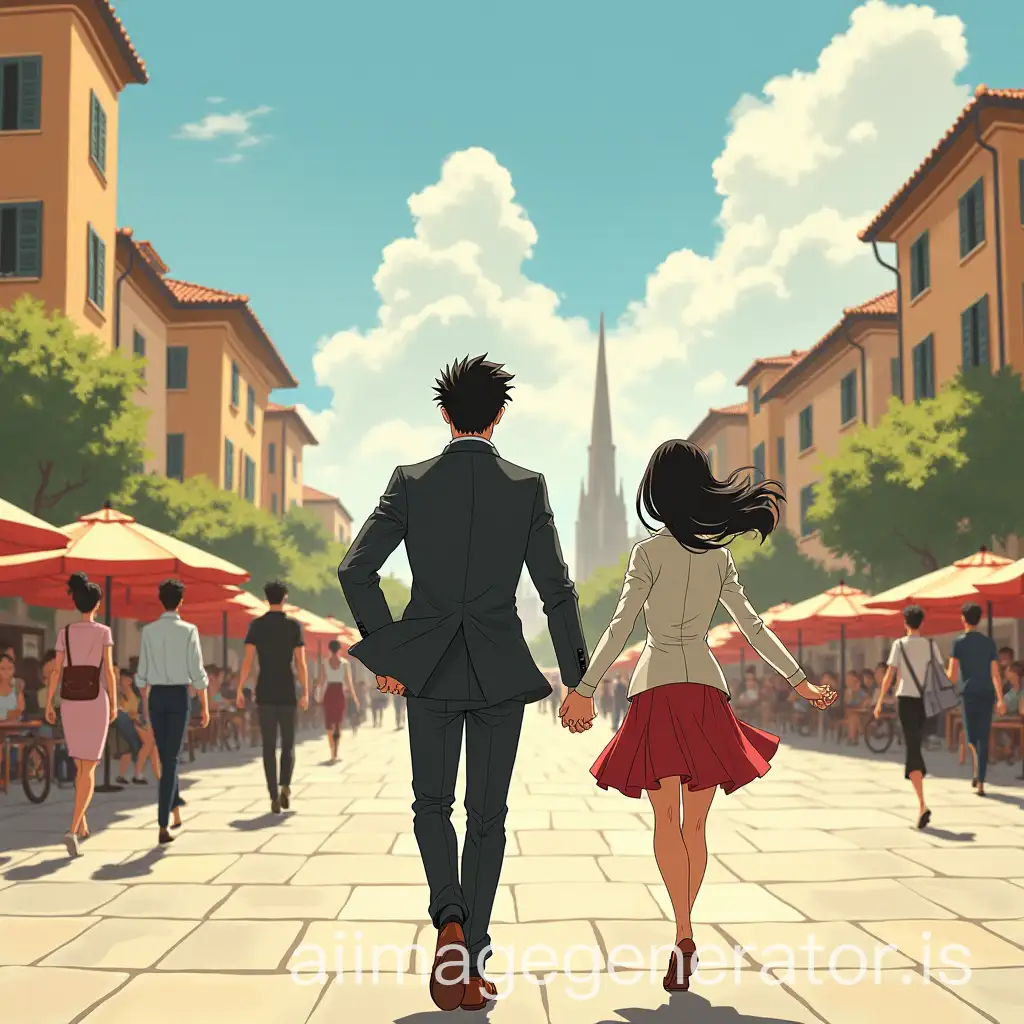 Tanjiro-and-Nezuko-Running-Hand-in-Hand-with-Milan-Skyline-in-the-Background