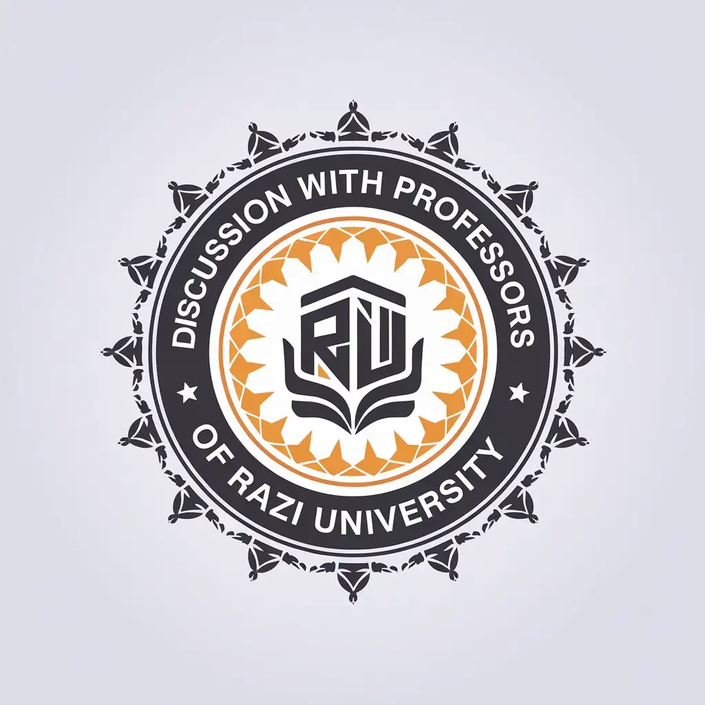 a vector logo design,with the text "Discussion with professors of Razi University", main symbol:University Razi,Moderate,be used in Others industry,clear background