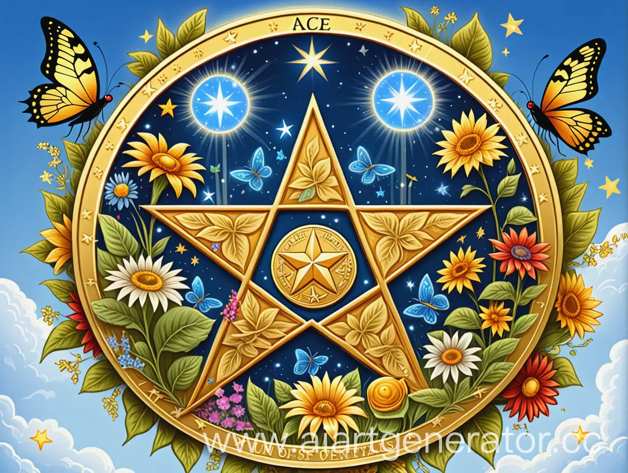 Ace-of-Pentacles-Golden-Coin-with-Abundant-Garden-and-Sky