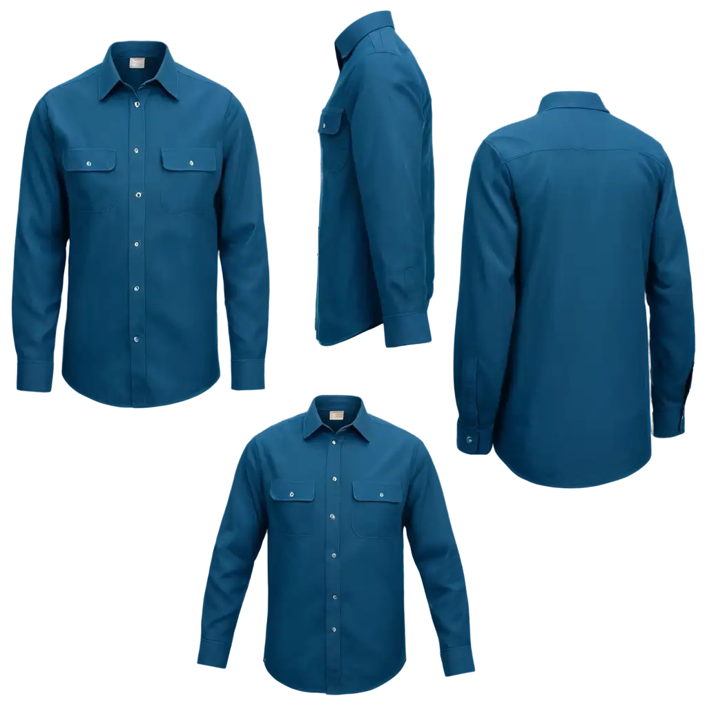 Realistic-HD-PNG-Mockup-of-Navy-Blue-Work-Shirt-with-Detailed-Stitching-and-Textures-Front-Side-and-Back-Views