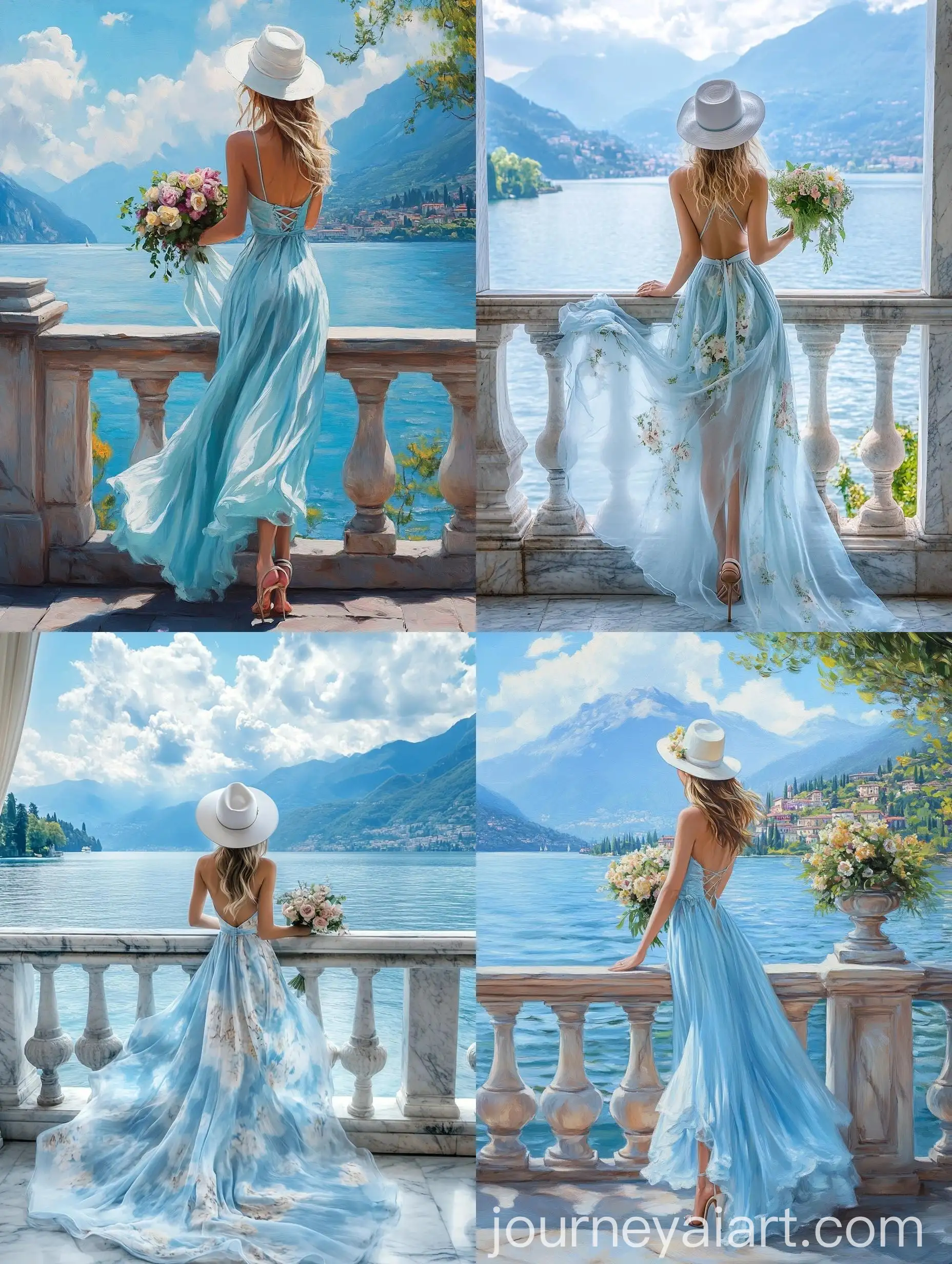 Tranquil-Summer-Scene-Girl-in-Blue-Floral-Dress-by-Lake-Como