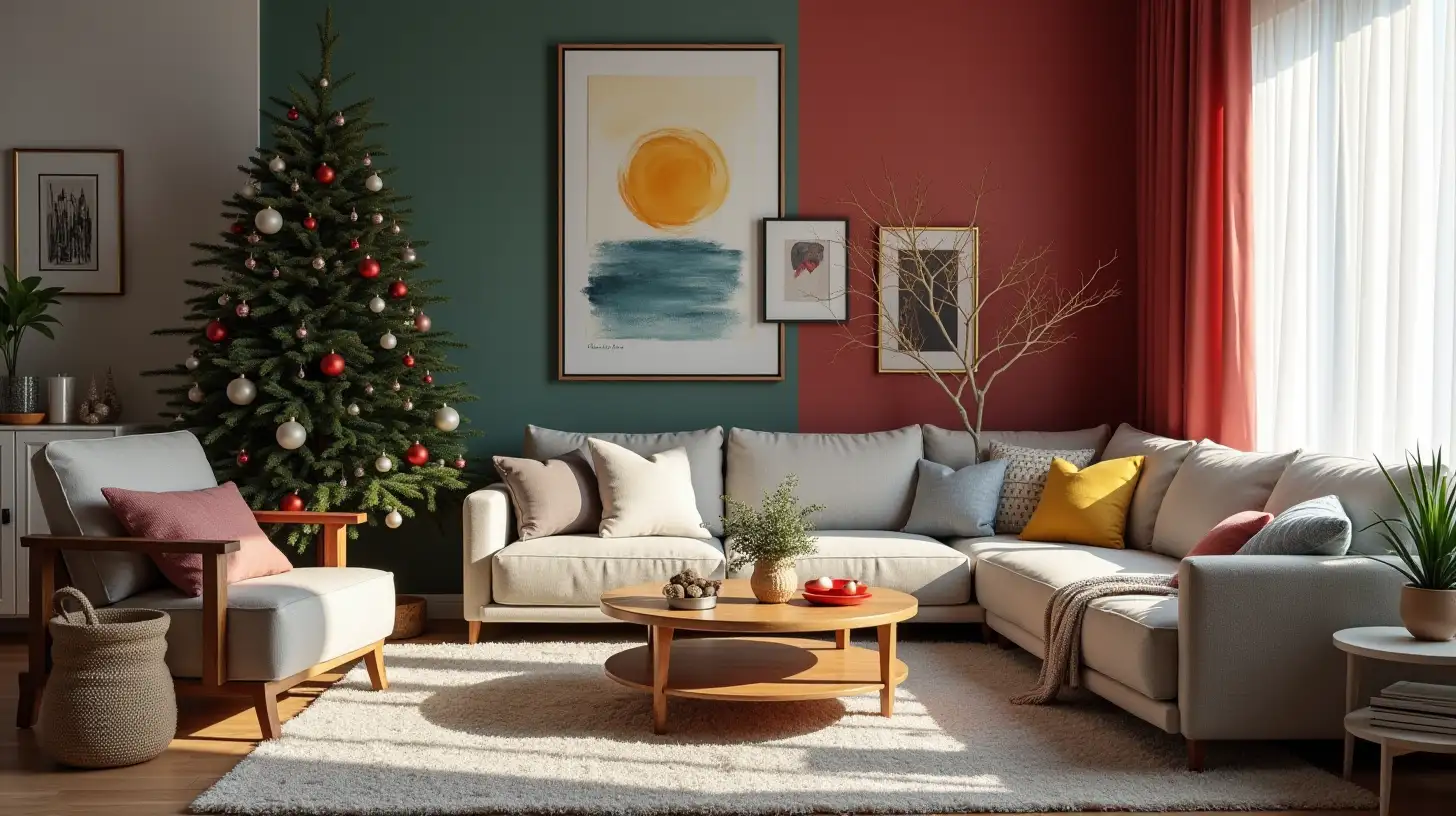 Festively Decorated MiddleClass Apartment Living Room for Christmas