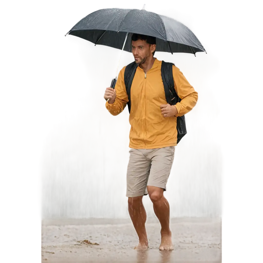 PNG-Image-of-a-Man-Running-in-the-Rain-on-the-Beach-Drenched-with-an-Umbrella-HighQuality-Image-for-Diverse-Applications