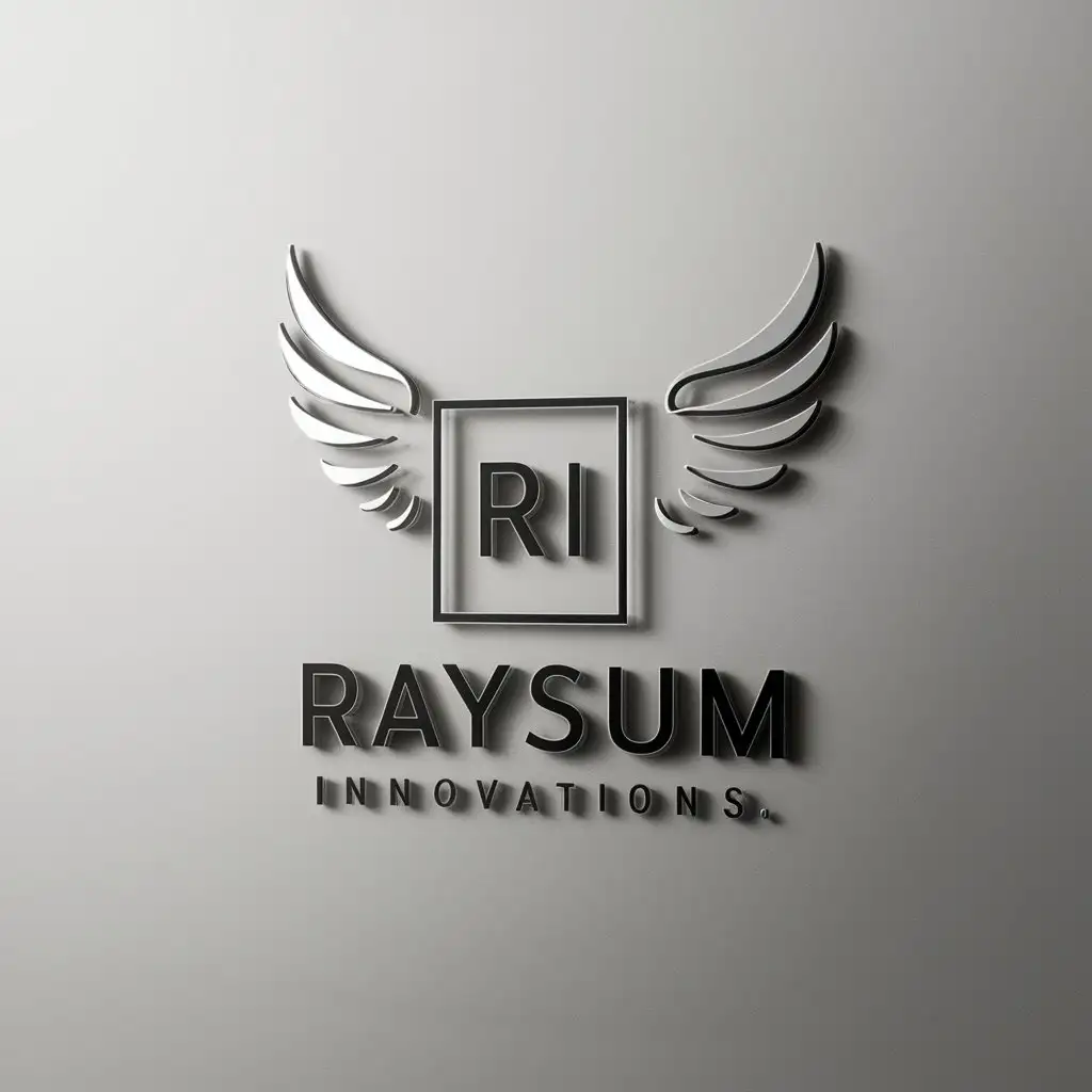 LOGO Design for Raysum Innovations Box with Angel Wings and RI Symbol