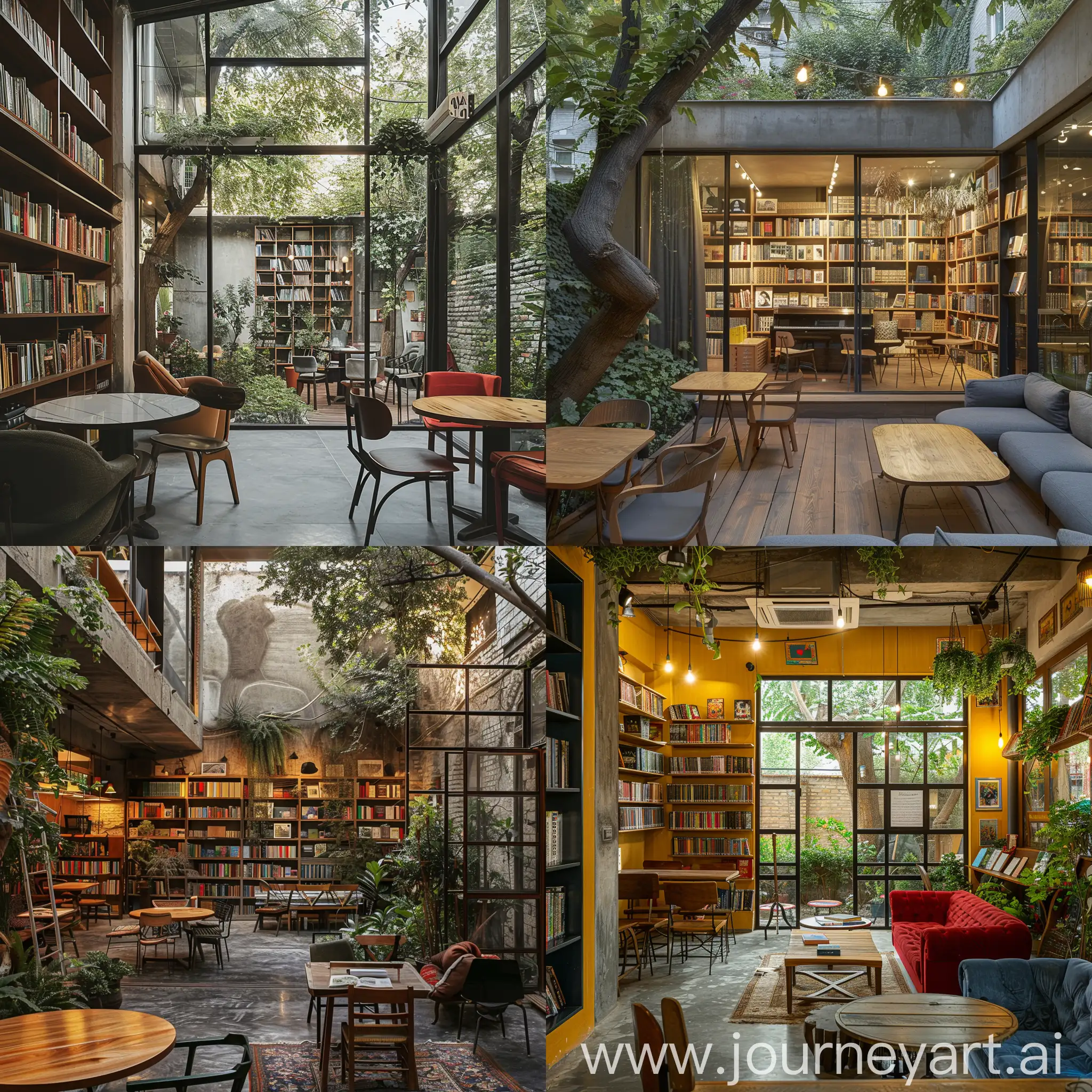 Modern-Book-Cafe-Interior-Design-with-Cozy-Monolithic-Style-and-Garden-View