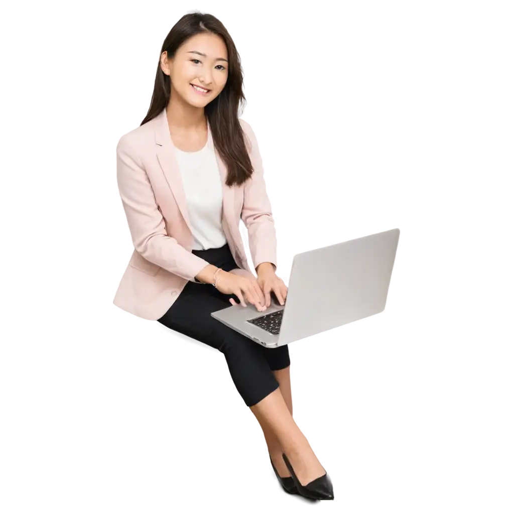 Japanese-Office-Working-Woman-with-Laptop-PNG-Image-Happy-Smile-Face