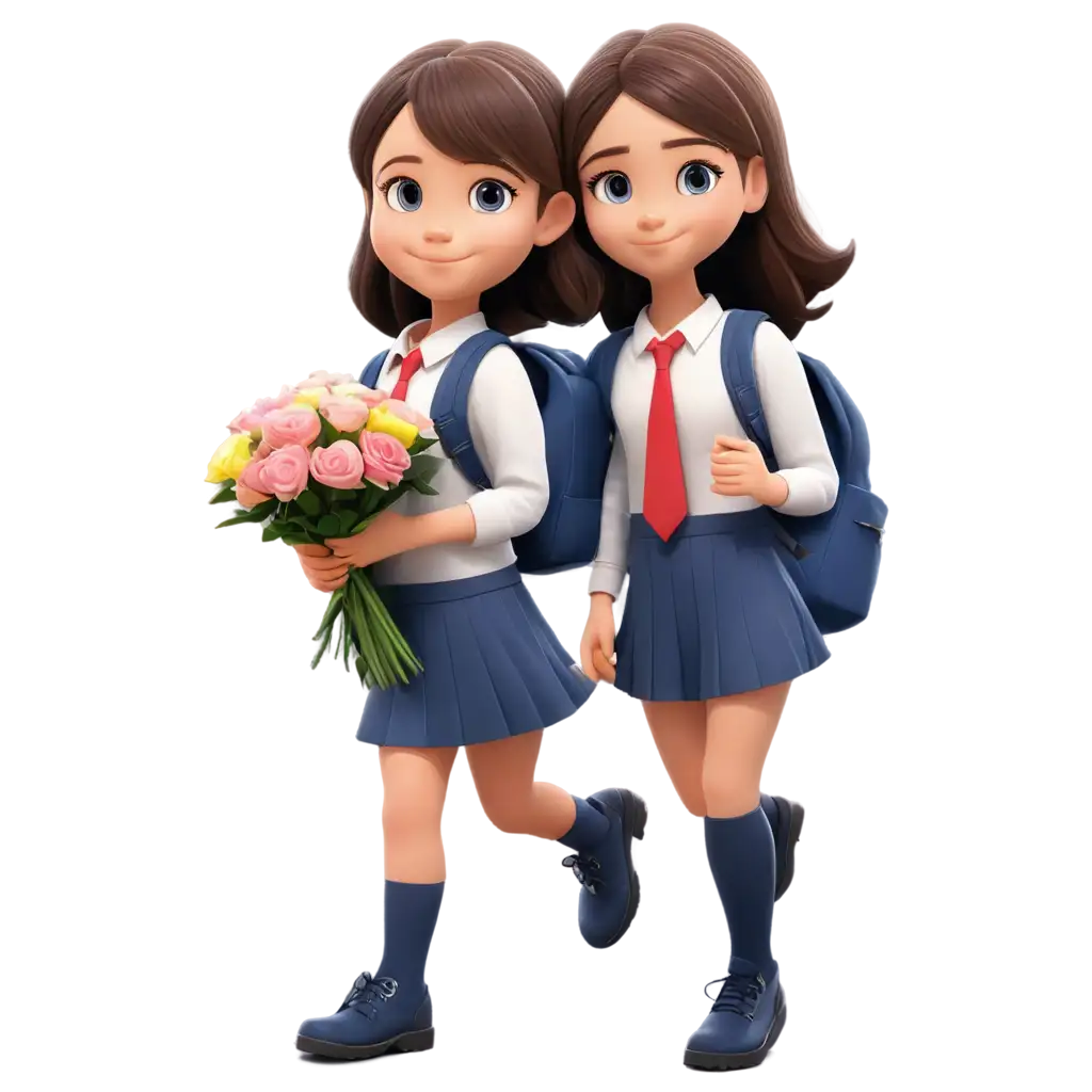 PNG-Cartoon-Image-of-a-Schoolgirl-with-Uniform-and-Flowers