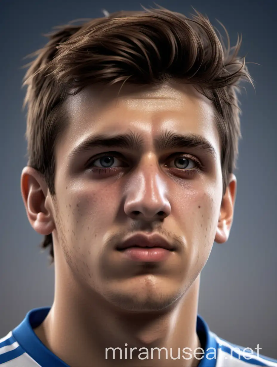 a detailed realistic photo of the face, of a 20 y.o. a male football player from GREECE