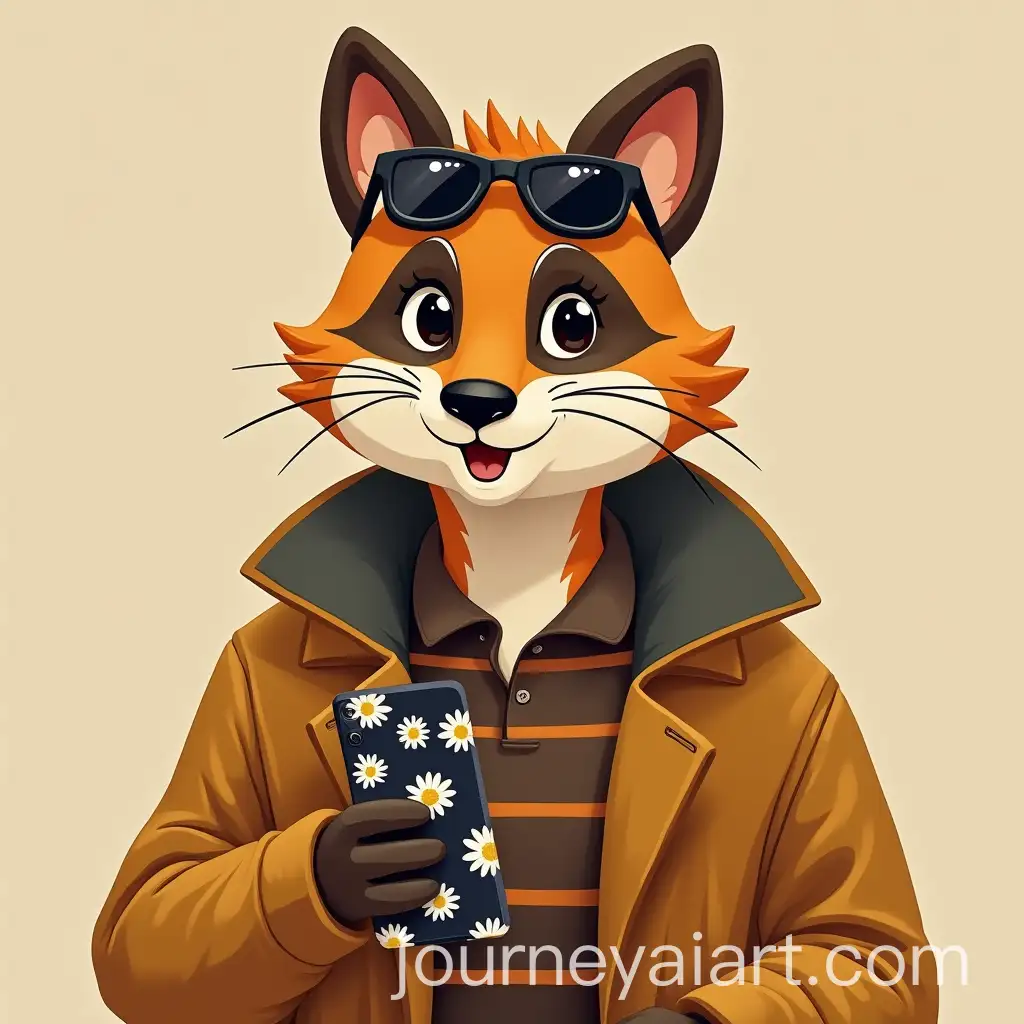 Millennial-Character-with-Marten-Face-Wearing-Brown-Striped-Polo-and-Accessories