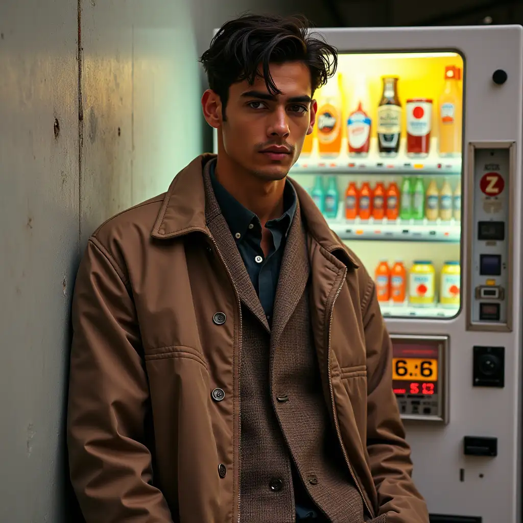 Chic-Gen-Z-EuropeanIndian-Male-Model-Posing-with-Retro-Vending-Machine