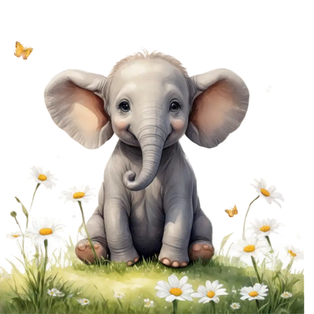 Adorable-Elephant-with-Daisies-in-Trunk-PNG-Image-Perfect-for-Bright-Cheerful-Designs