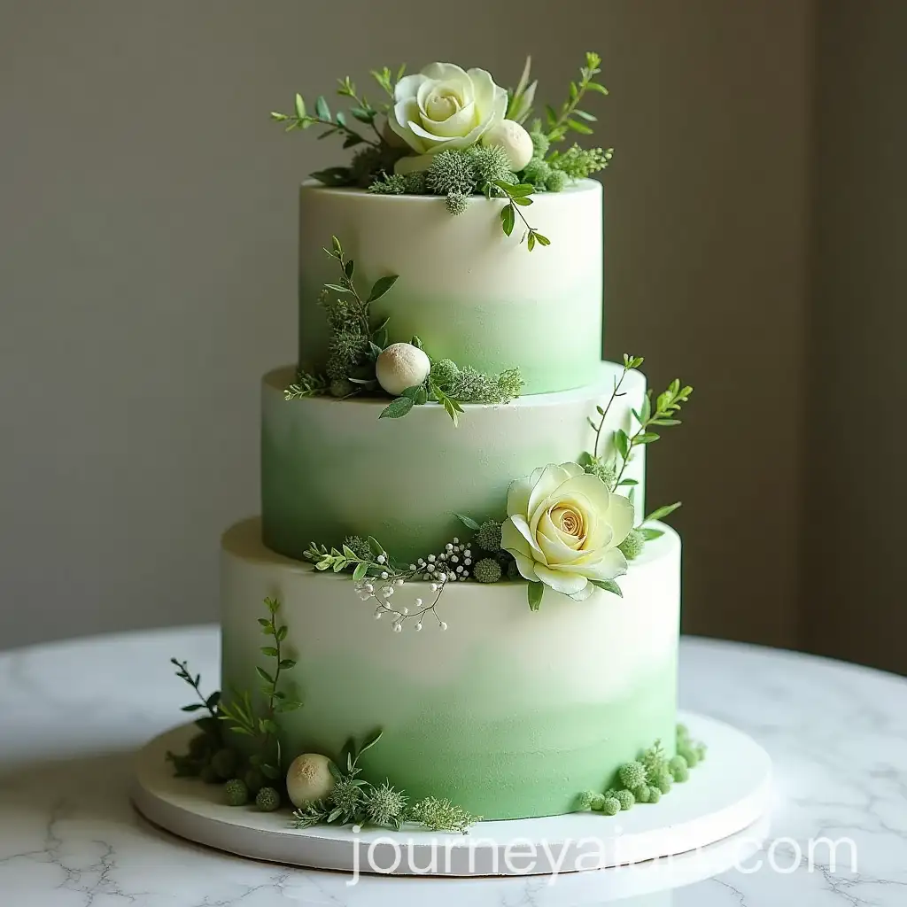 Elegant-Wedding-Cake-with-Green-Accents-and-Floral-Touches
